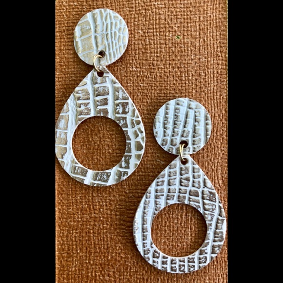 NWT Faux Leather Earrings, Metallic - Picture 2 of 3